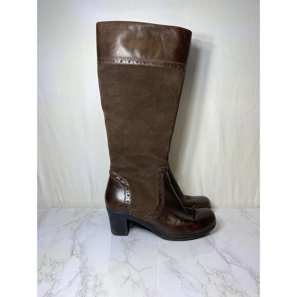 CLARKS DREAM REGAL Brown 37629 LONG BOOTS WOMENS 8.5M LEATHER ZIP SIDE SUEDE - Picture 2 of 10